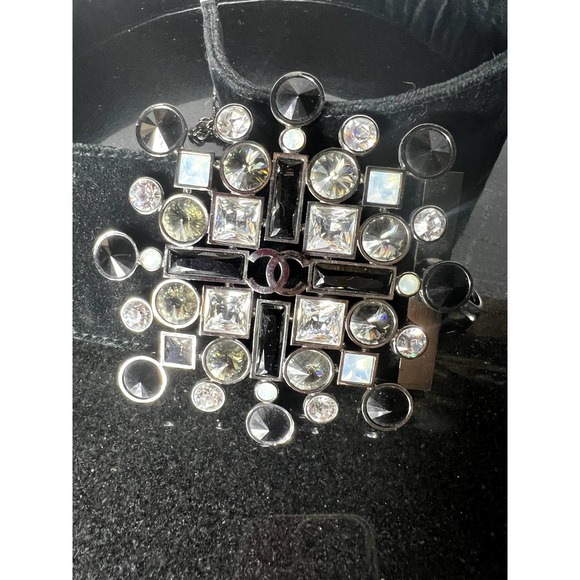 CHANEL black velvet wide Pastae belt large crystal buckle 06 rare 36 90 main image 9